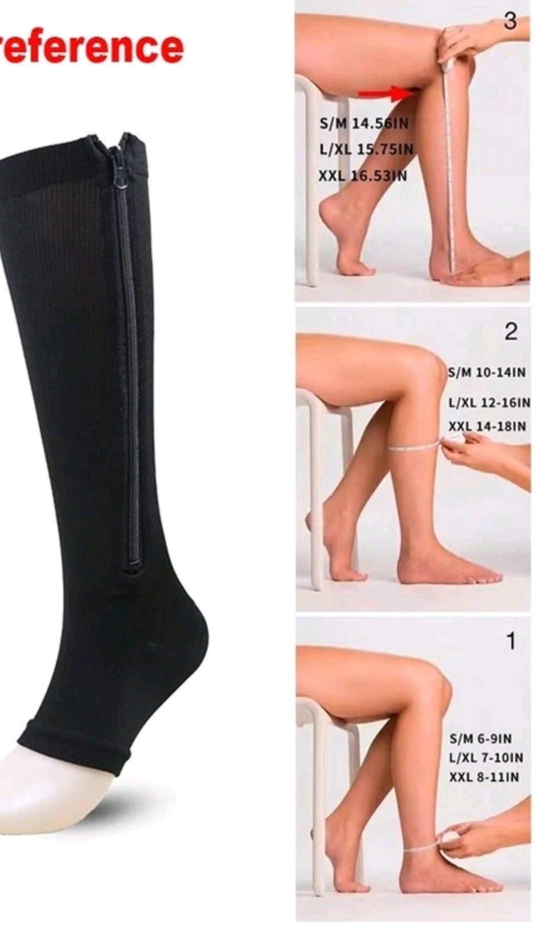 Medias de compresión con Zipper para fácil colocación.