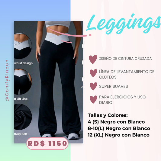 Leggings control de abdomen, cintura en V, acampanados -Tendencia 2025-